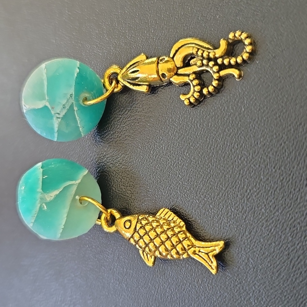 "Aquatic" Handmade Earrings Upcycled Repurposed One Of A Kind